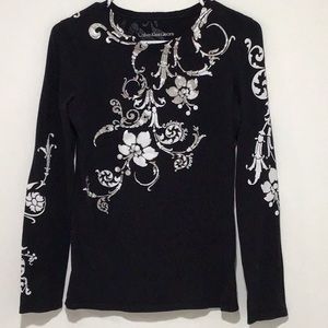 Calvin Klein Jeans Long Sleeve Tee, Blue & Metallic, Size Medium